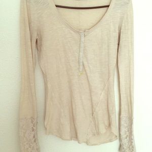 Free People Cream Long Sleeve Shirt